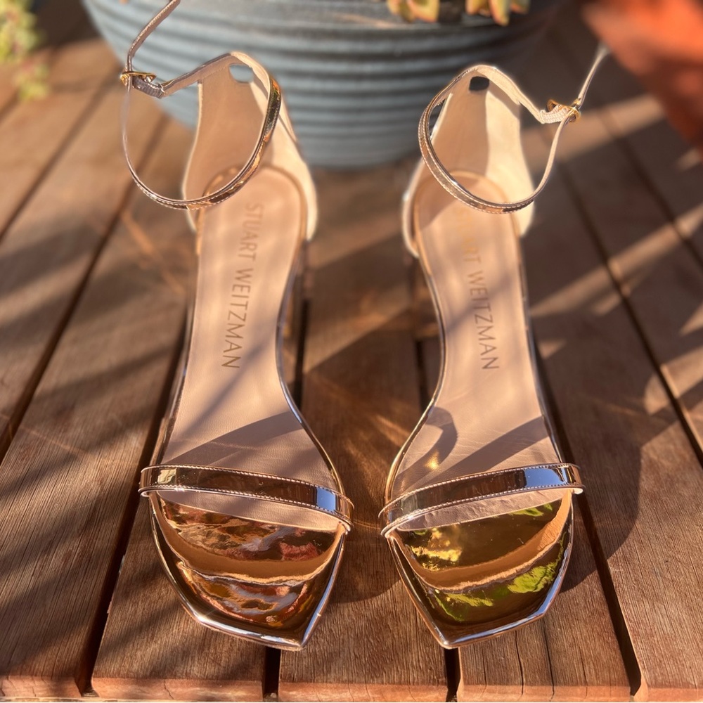 Stuart Weitzman Size 9, Rose glass sandal. Great condition!